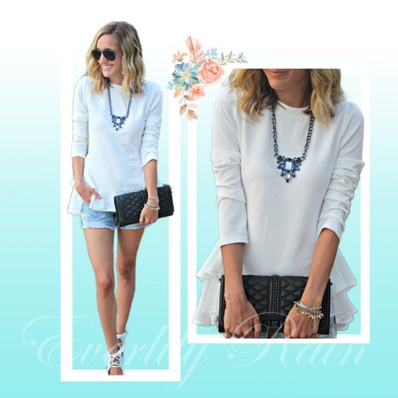 LAST ONE!! White Ruffled Chiffon Layer Hem Top - Picture 3 of 11